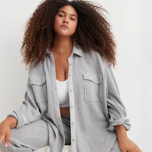 AERIE |  Lumberjack waffle knit oversized jacket gray with black buttons